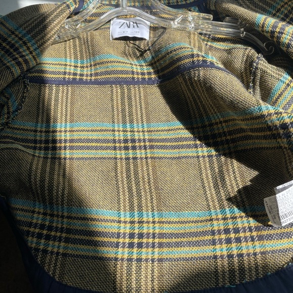 Zara Kids 6-7 Green Plaid Tweed Button Snap Jacket pea green, mustard, turquios - Picture 4 of 9